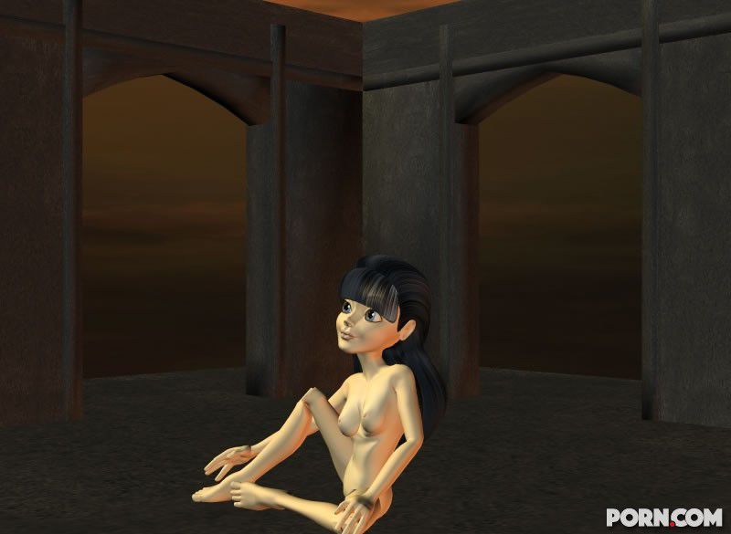 Sexy dark haired CGI girl posing nude in a scary castle 28