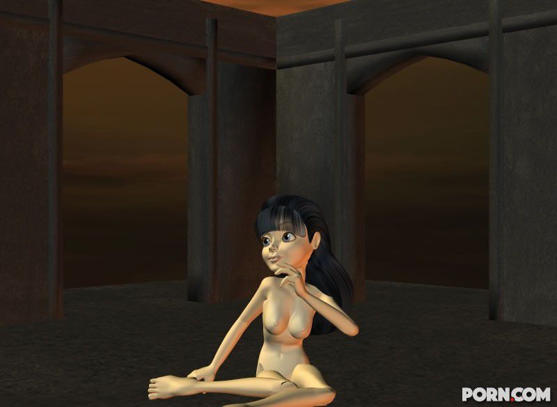 Sexy dark haired CGI girl posing nude in a scary castle 29