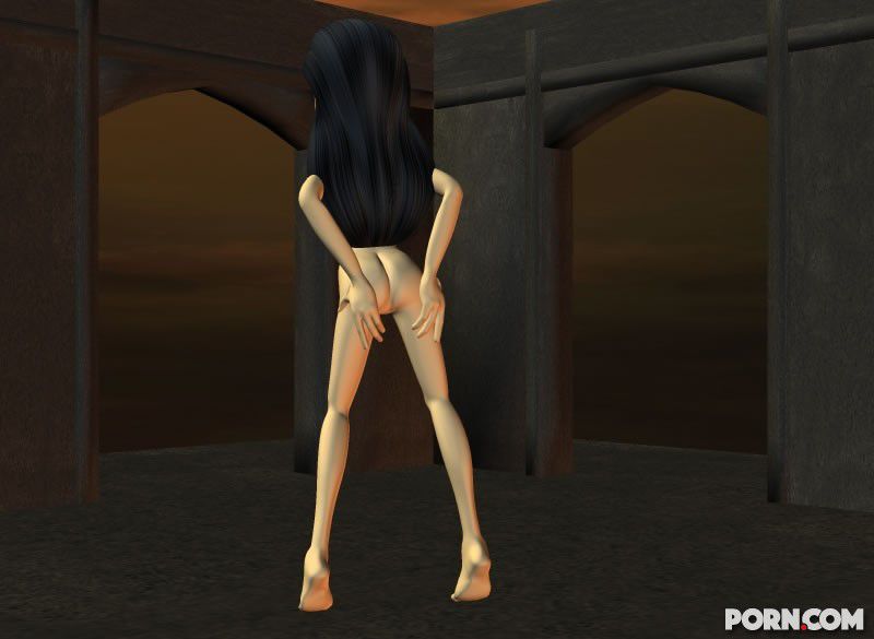 Sexy dark haired CGI girl posing nude in a scary castle 4