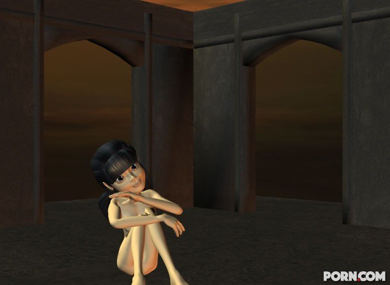 Sexy dark haired CGI girl posing nude in a scary castle 5