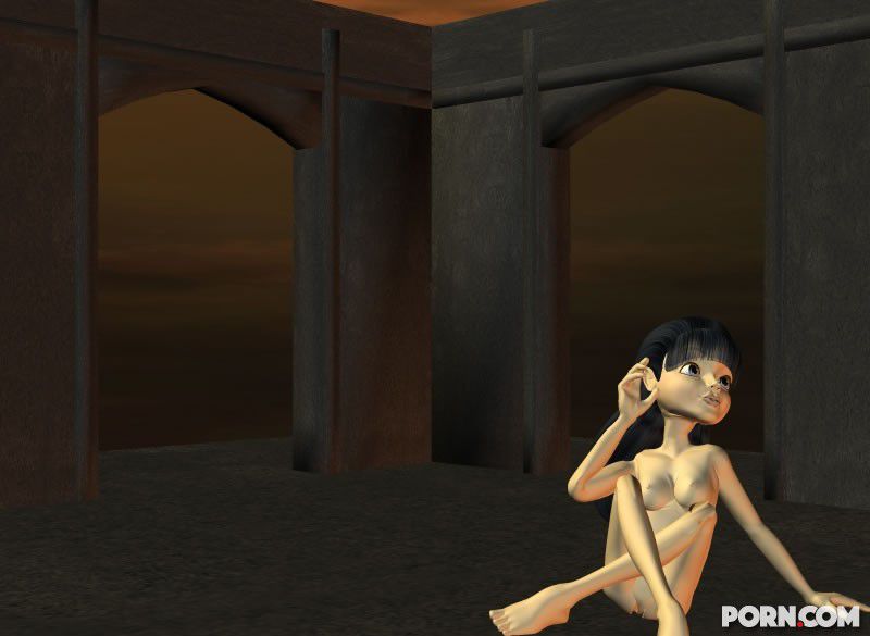 Sexy dark haired CGI girl posing nude in a scary castle 6
