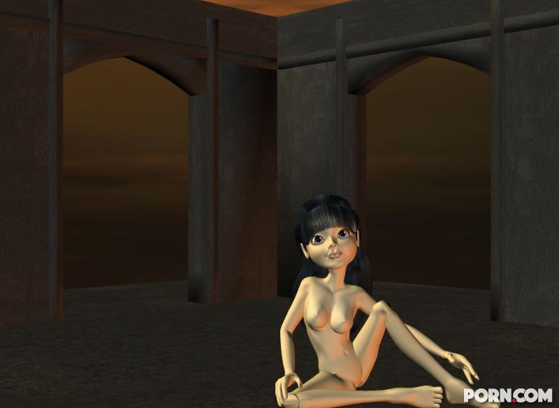 Sexy dark haired CGI girl posing nude in a scary castle 7