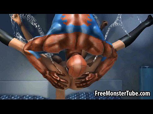 3D blonde babe gets her pussy licked by Spiderman - 3 min 24