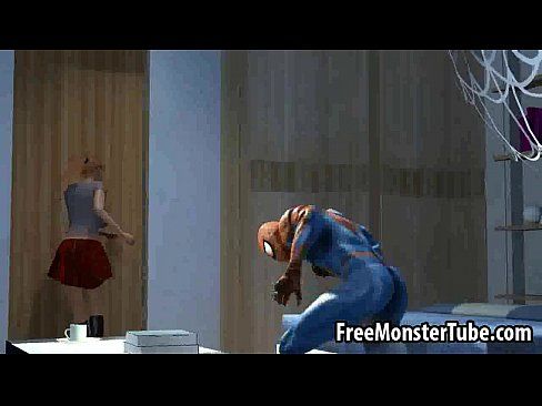3D blonde babe gets her pussy licked by Spiderman - 3 min 4