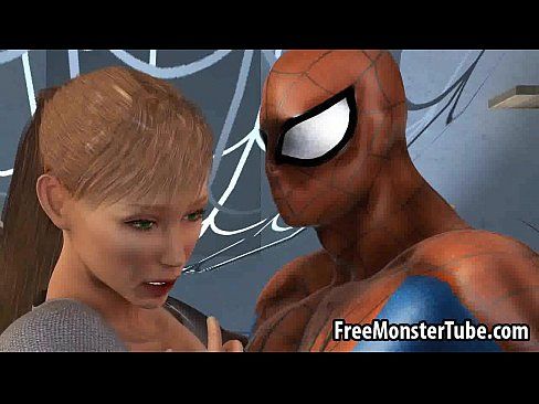 3D blonde babe gets her pussy licked by Spiderman - 3 min 5