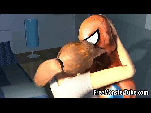 3D blonde babe gets her pussy licked by Spiderman - 3 min 9