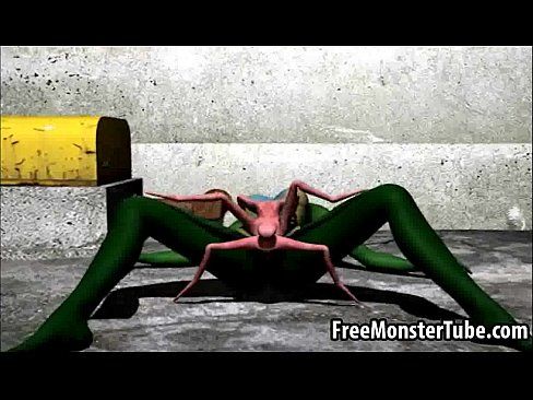 Green 3D babe gets fucked hard by an alien spider - 3 min 1