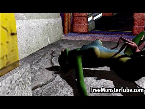 Green 3D babe gets fucked hard by an alien spider - 3 min 11