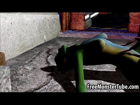 Green 3D babe gets fucked hard by an alien spider - 3 min 12