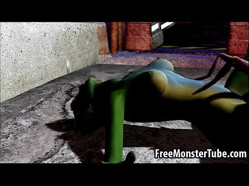 Green 3D babe gets fucked hard by an alien spider - 3 min 13