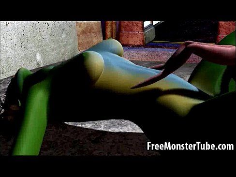 Green 3D babe gets fucked hard by an alien spider - 3 min 15