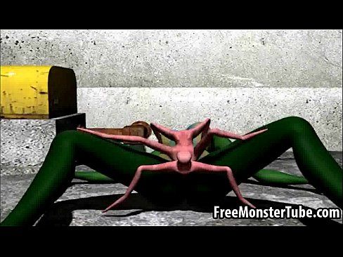Green 3D babe gets fucked hard by an alien spider - 3 min 2