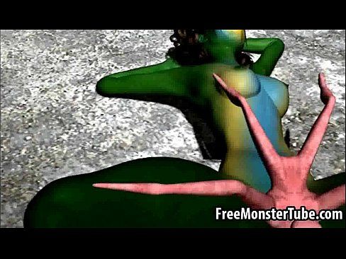 Green 3D babe gets fucked hard by an alien spider - 3 min 22