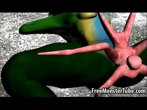 Green 3D babe gets fucked hard by an alien spider - 3 min 24