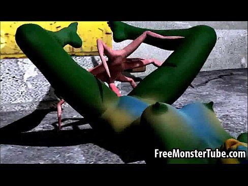 Green 3D babe gets fucked hard by an alien spider - 3 min 27