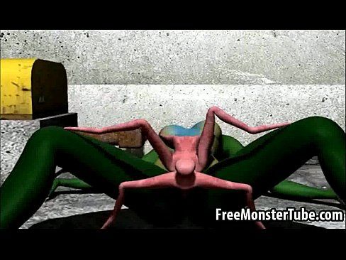 Green 3D babe gets fucked hard by an alien spider - 3 min 3