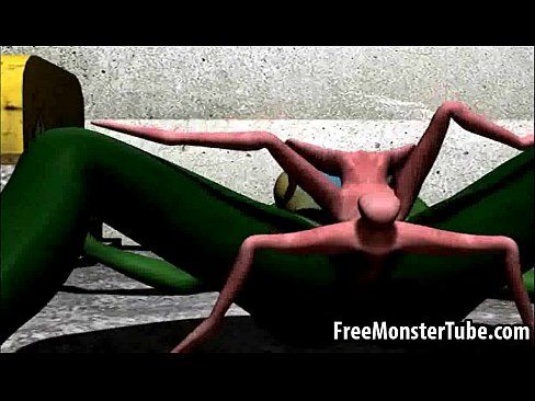 Green 3D babe gets fucked hard by an alien spider - 3 min 5