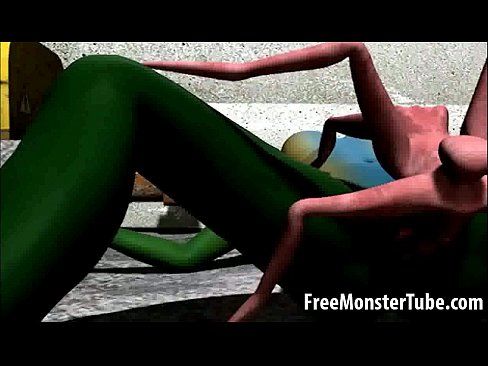 Green 3D babe gets fucked hard by an alien spider - 3 min 6
