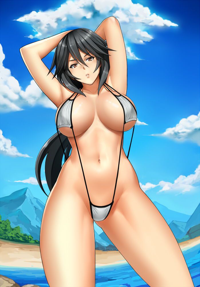 The lewd woman of the swimsuit system of the roll-up skirt and rolled [slingshot] only wearing WW. 33