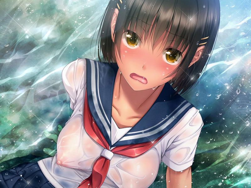 【Secondary erotic】 Here is an erotic image of a no-bra high school girl's nipples getting wet and sheer 18