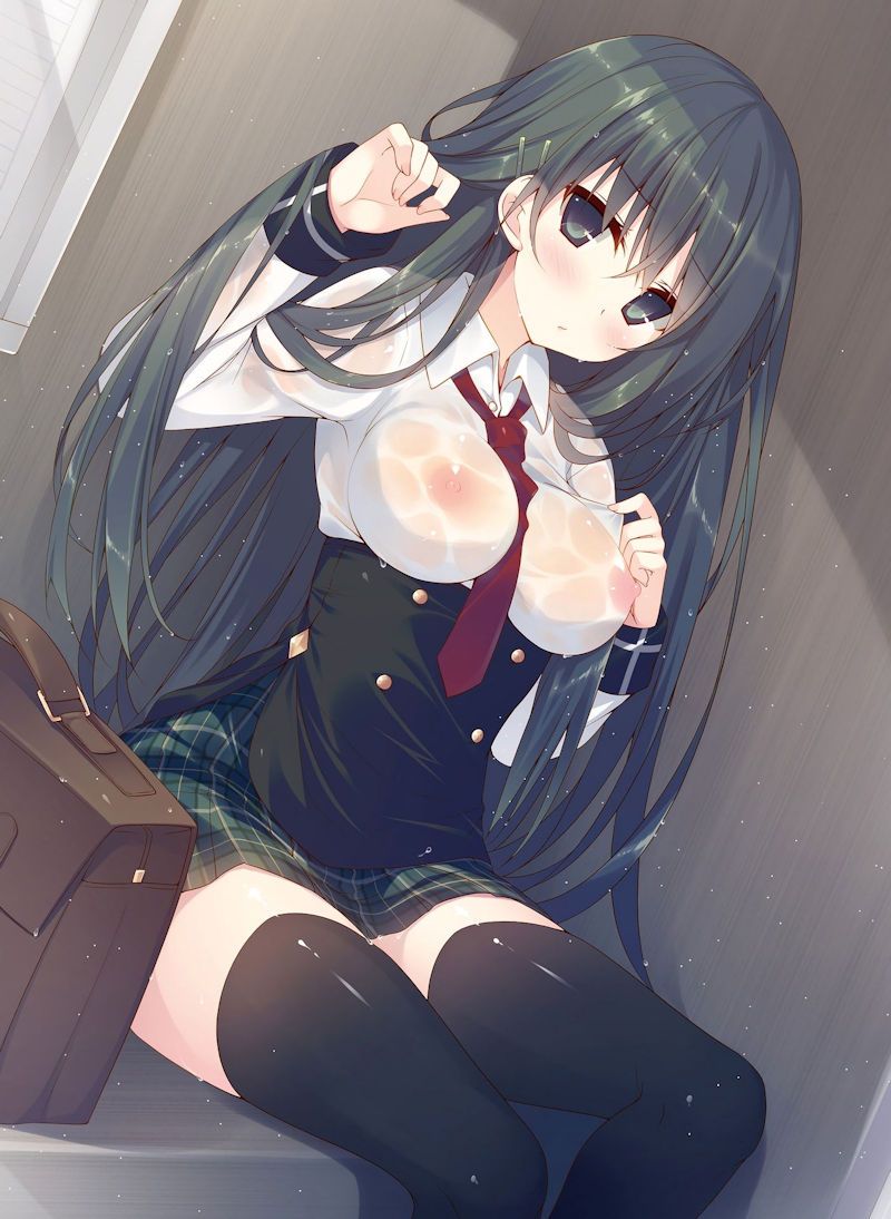 【Secondary erotic】 Here is an erotic image of a no-bra high school girl's nipples getting wet and sheer 21