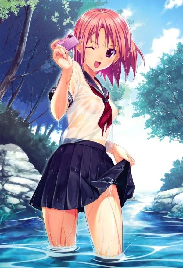 【Secondary erotic】 Here is an erotic image of a no-bra high school girl's nipples getting wet and sheer 28