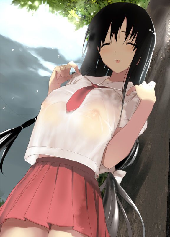 【Secondary erotic】 Here is an erotic image of a no-bra high school girl's nipples getting wet and sheer 3