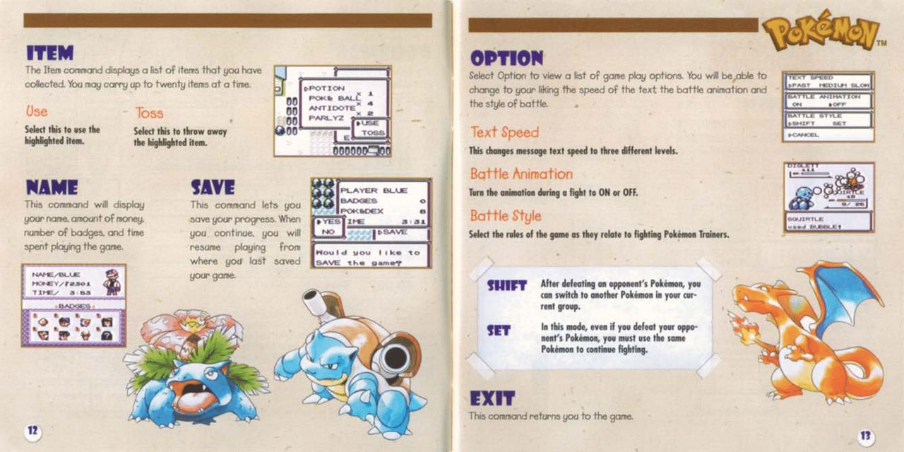 Pokemon Pocket Monsters Blue Version Gameboy Nintendo/Gamefreak Manual 8