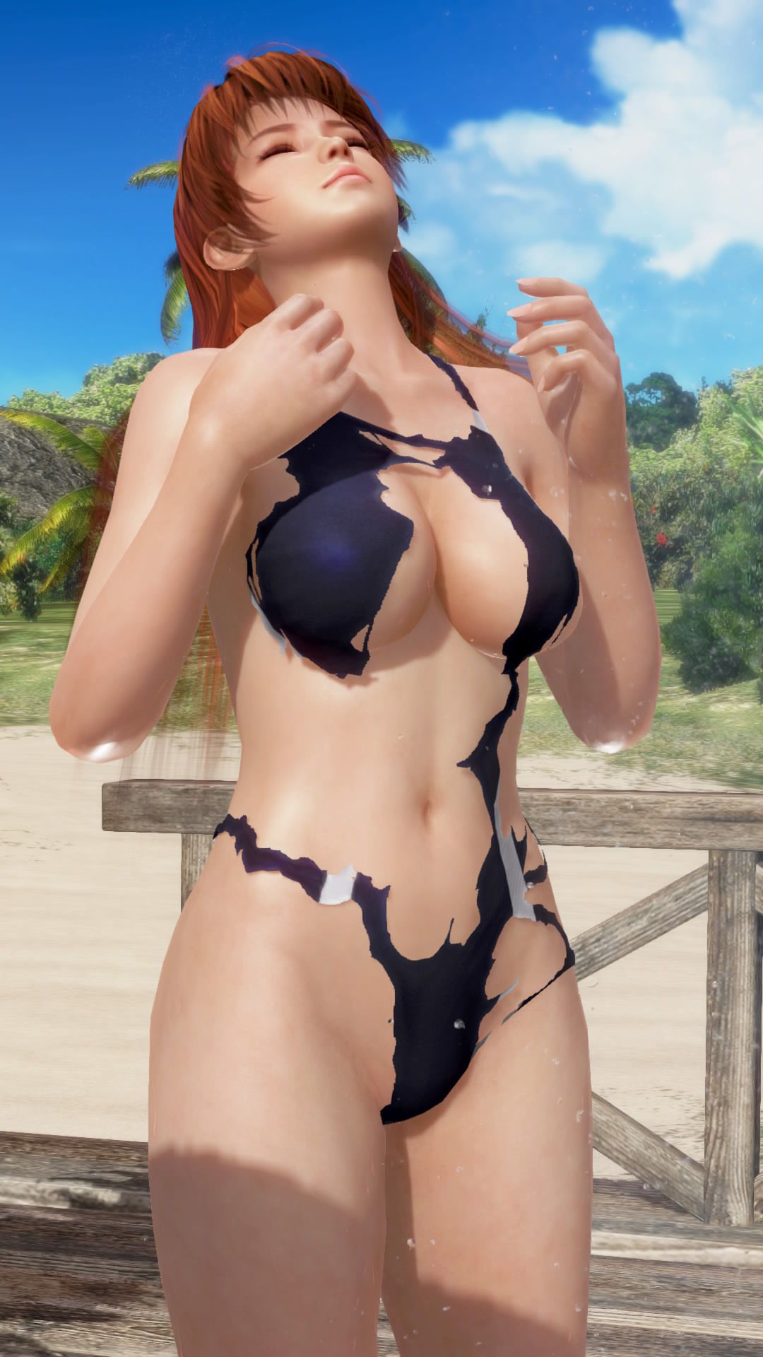 DOAX3 競女! I photograph the gravure with a collaboration swimsuit (haze, Marie Rose, colored leaves) 1