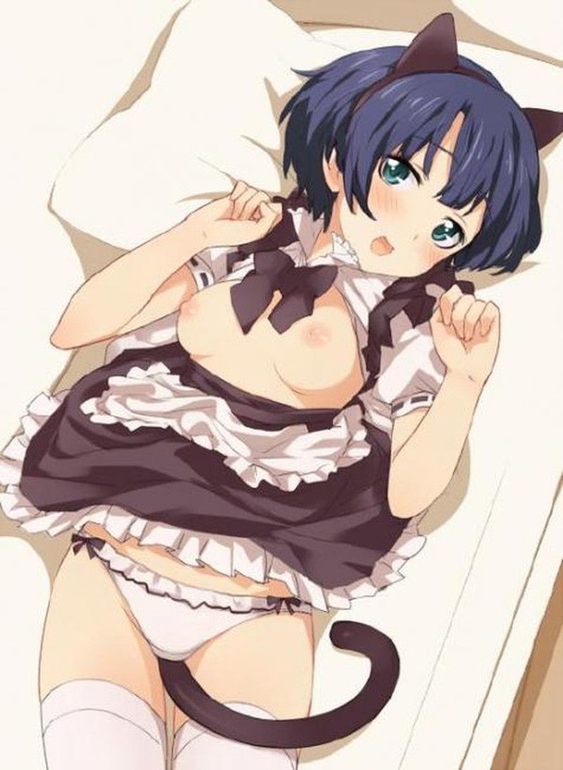 Please show the image which a maid tucks up a skirt, and shows underwear! 38
