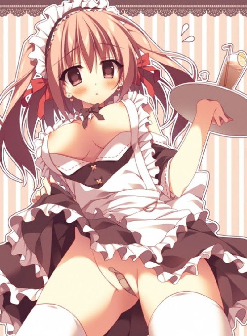 Please show the image which a maid tucks up a skirt, and shows underwear! 8