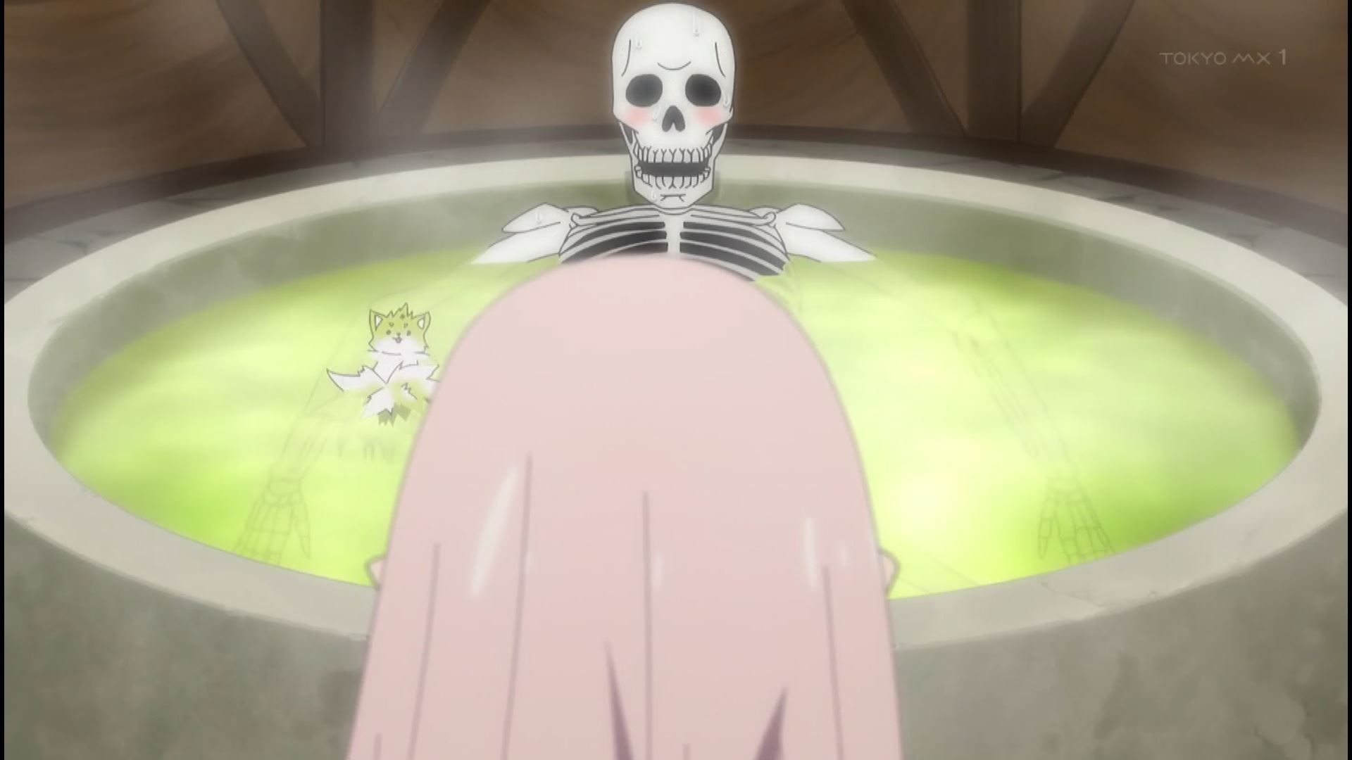 In episode 6 of the anime "Skeleton Knight, I'm Going Out to Another World" a girl takes off her clothes and looks completely naked and erotic 17