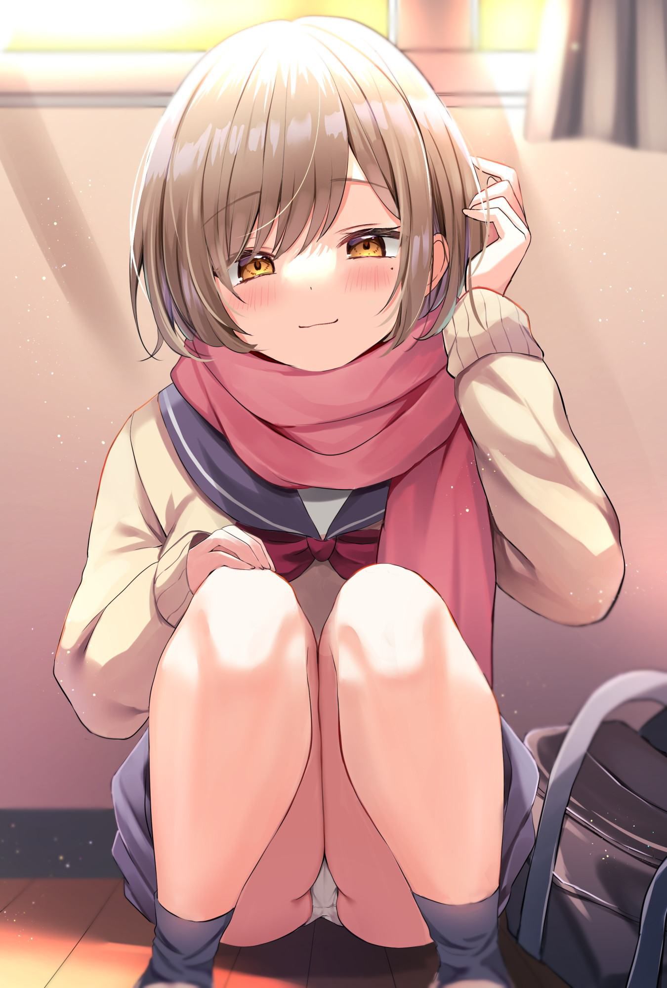 "Where are you looking~?" A soft-looking defenseless crotch image ♪ of a girl squatting with her eyes 23