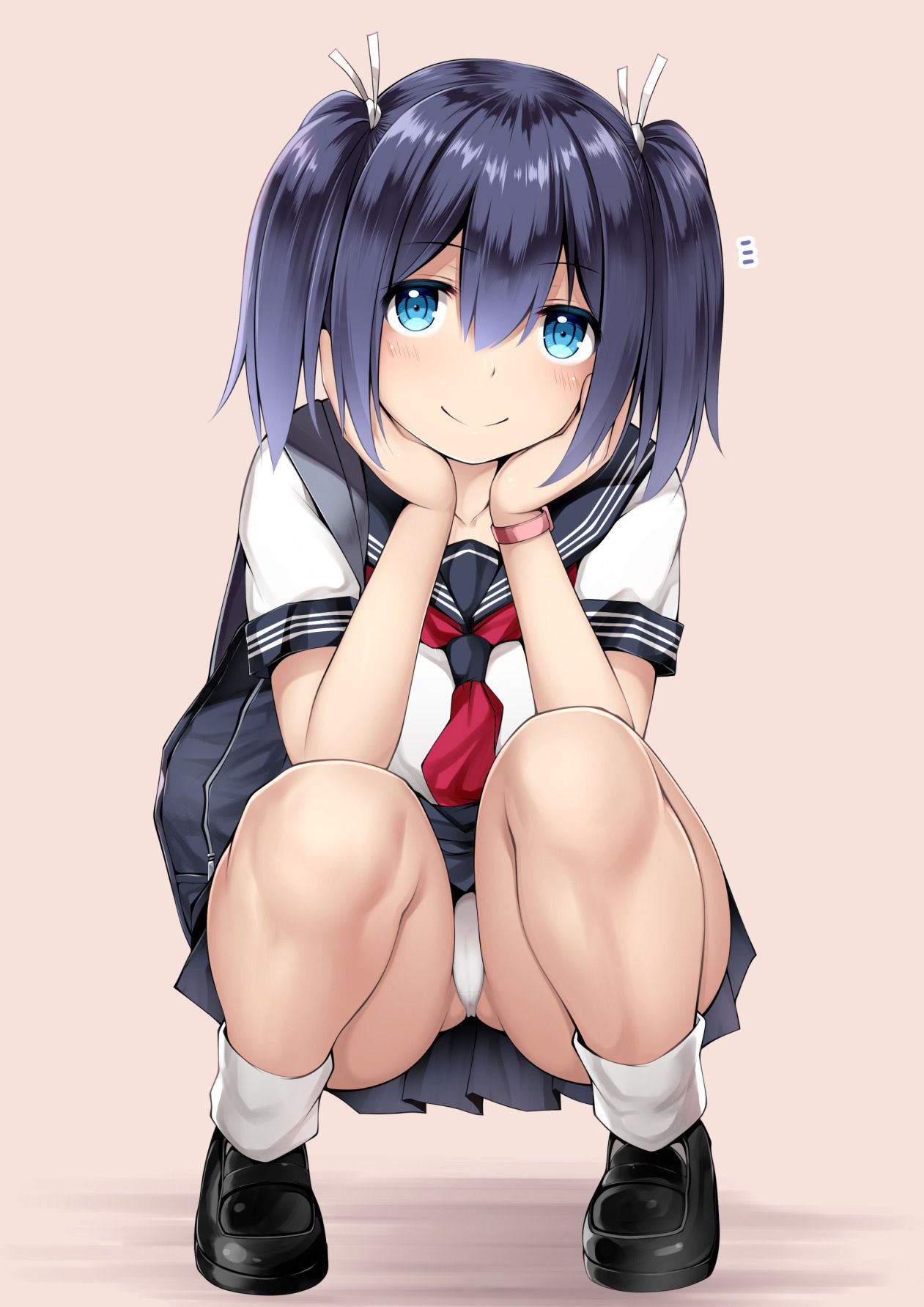 "Where are you looking~?" A soft-looking defenseless crotch image ♪ of a girl squatting with her eyes 3